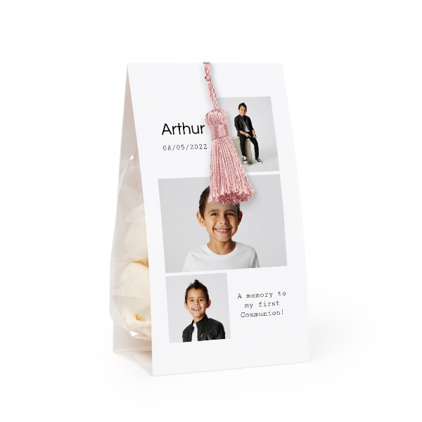 Candy bag with photo-wrapping and magnolia tassel - set of 24