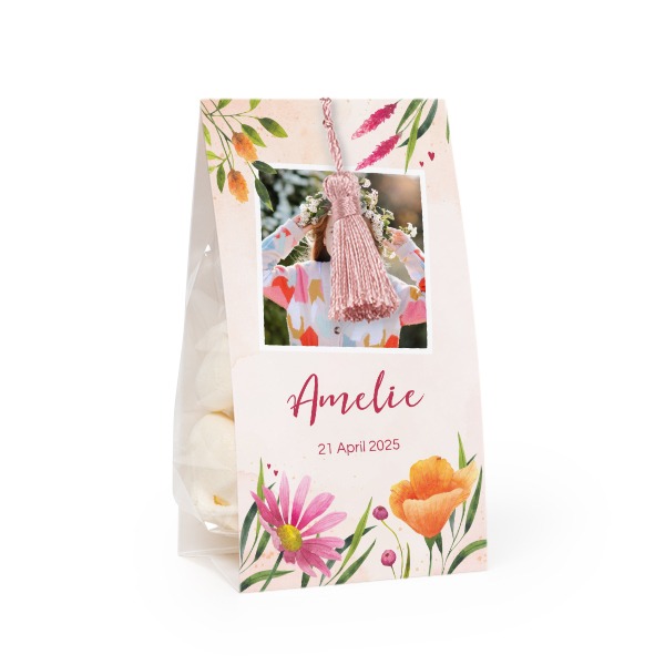 Candy bag with photo-wrapping and magnolia tassel - set of 24