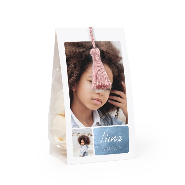 Candy bag with photo-wrapping and magnolia tassel - set of 24