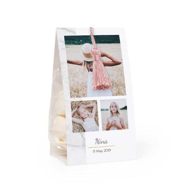 Candy bag with photo-wrapping and magnolia tassel - set of 24