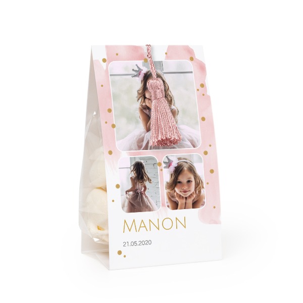 Candy bag with photo-wrapping and magnolia tassel - set of 24