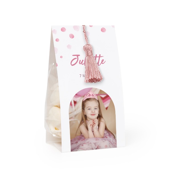 Candy bag with photo-wrapping and magnolia tassel - set of 24