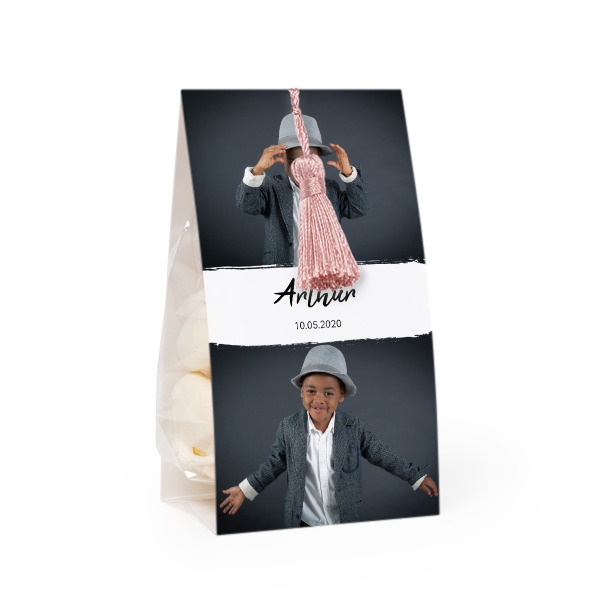 Candy bag with photo-wrapping and magnolia tassel - set of 24