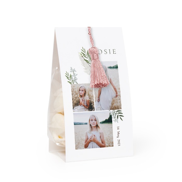 Candy bag with photo-wrapping and magnolia tassel - set of 24