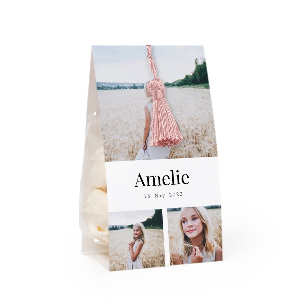 Candy bag with photo-wrapping and magnolia tassel - set of 24