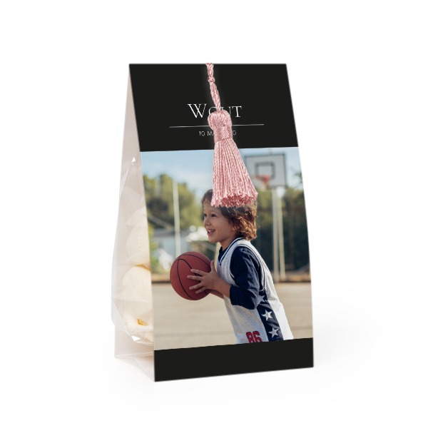 Candy bag with photo-wrapping and magnolia tassel - set of 24