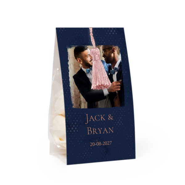 Candy bag with photo-wrapping and magnolia tassel - set of 24