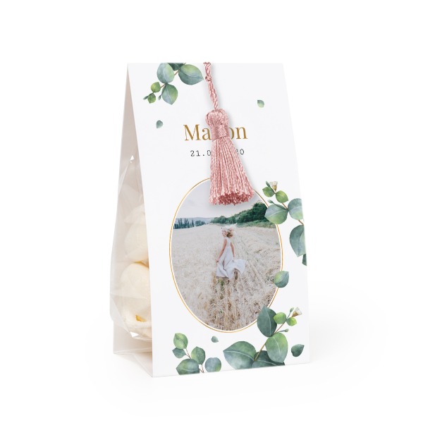 Candy bag with photo-wrapping and magnolia tassel - set of 24
