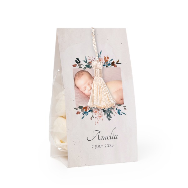Godtepose med fotoomslag og vaniljefarget dusk - 12 stk