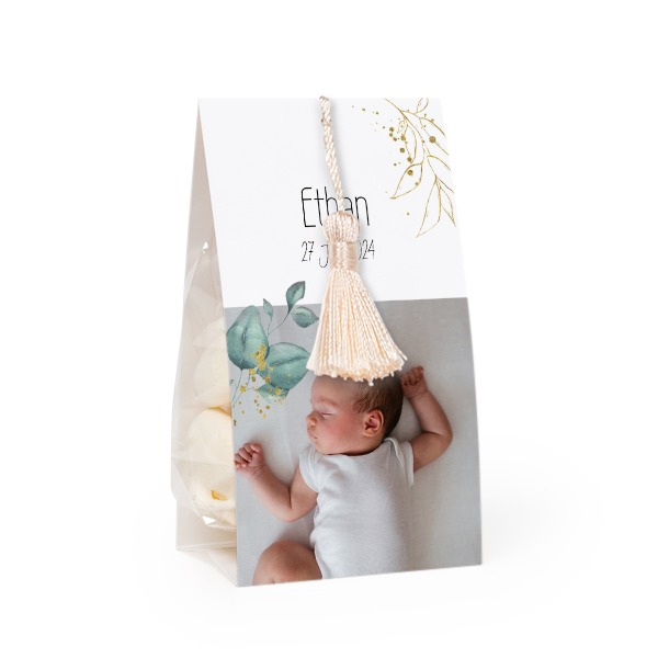 Candy bag with photo-wrapping and vanilla tassel - set of 12