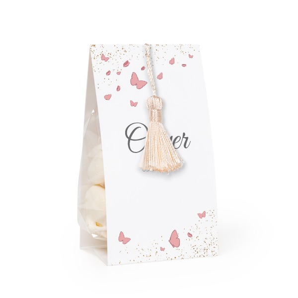 Candy bag with photo-wrapping and vanilla tassel - set of 12