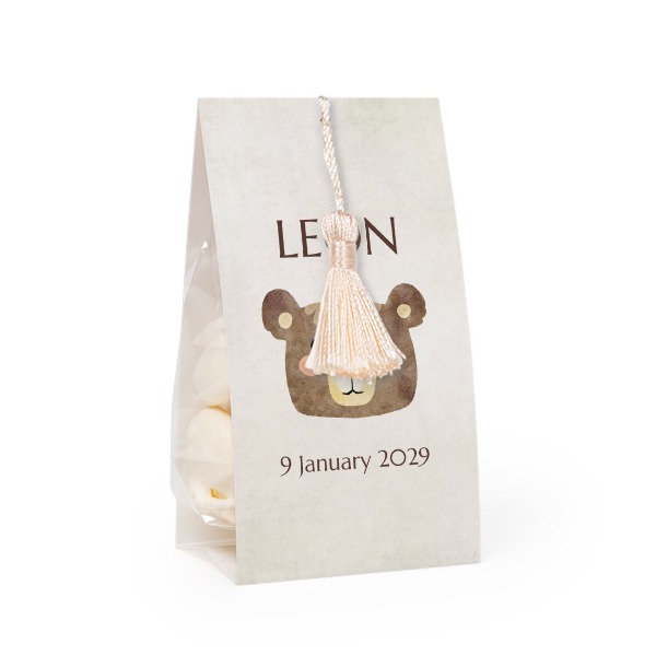 Ballotins à bonbons avec pompon vanille - lot de 12 Ballotins à bonbons avec pompon vanille - lot de 12