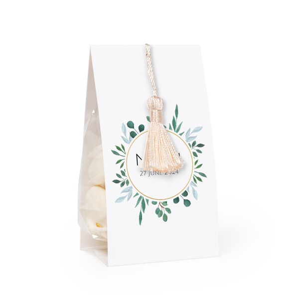 Godispåse med fotoomslag och vaniljfärgad tofs - 12 st