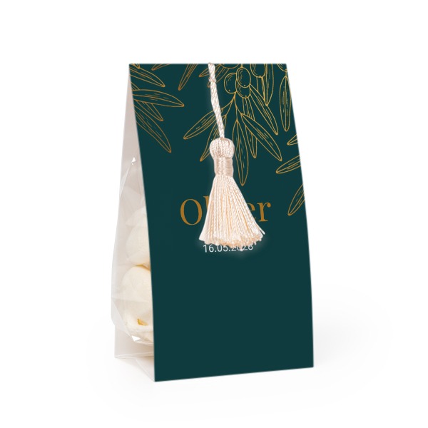 Godispåse med fotoomslag och vaniljfärgad tofs - 12 st