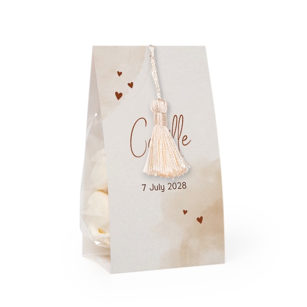 Candy bag with photo-wrapping and vanilla tassel - set of 12