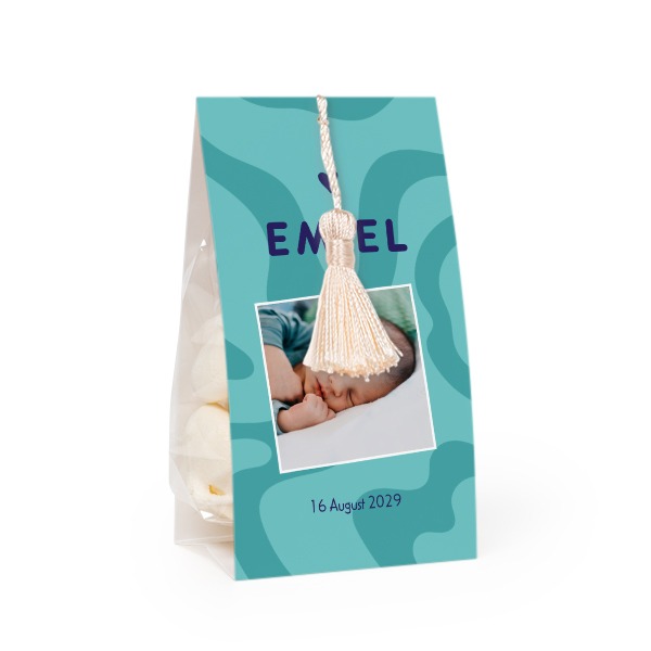 Candy bag with photo-wrapping and vanilla tassel - set of 12