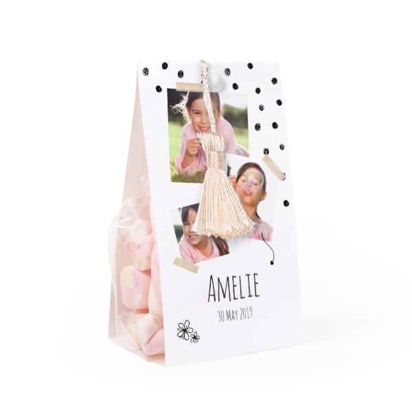 Ballotins à bonbons avec pompon vanille - lot de 12