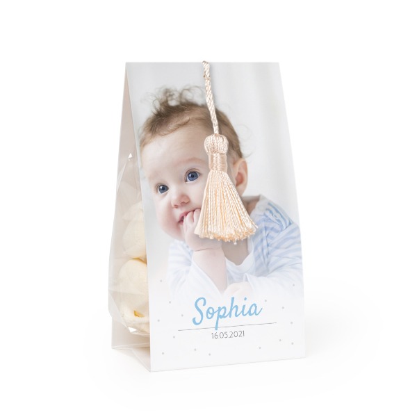 Candy bag with photo-wrapping and vanilla tassel - set of 12