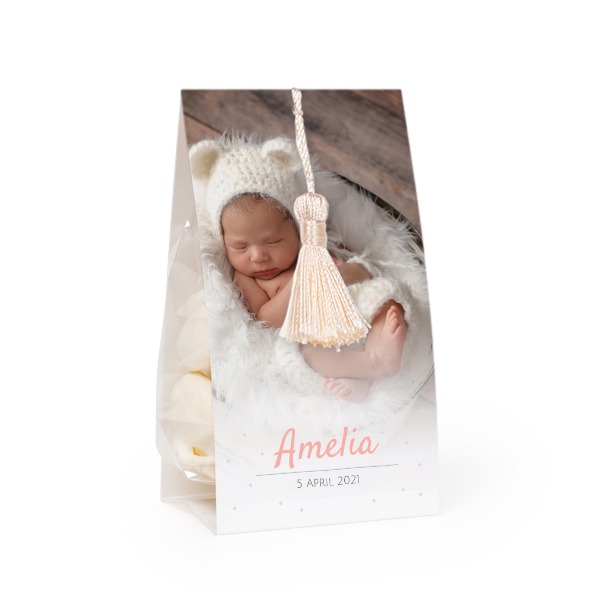 Candy bag with photo-wrapping and vanilla tassel - set of 12 Candy bag with photo-wrapping and vanilla tassel - set of 12