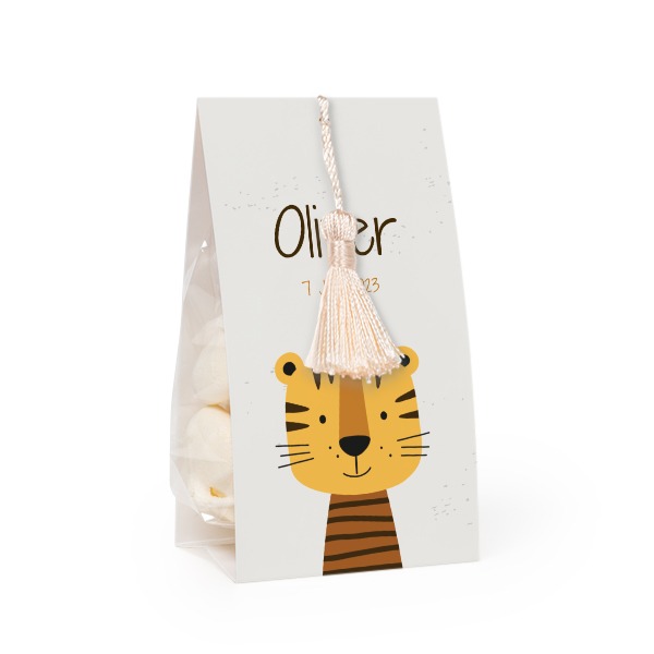 Godispåse med fotoomslag och vaniljfärgad tofs - 12 st