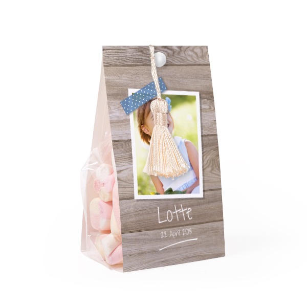 Candy bag with photo-wrapping and vanilla tassel - set of 12