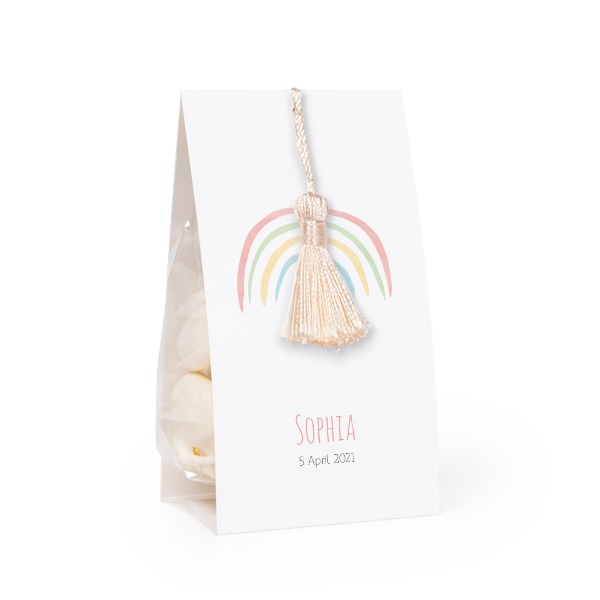 Godispåse med fotoomslag och vaniljfärgad tofs - 12 st