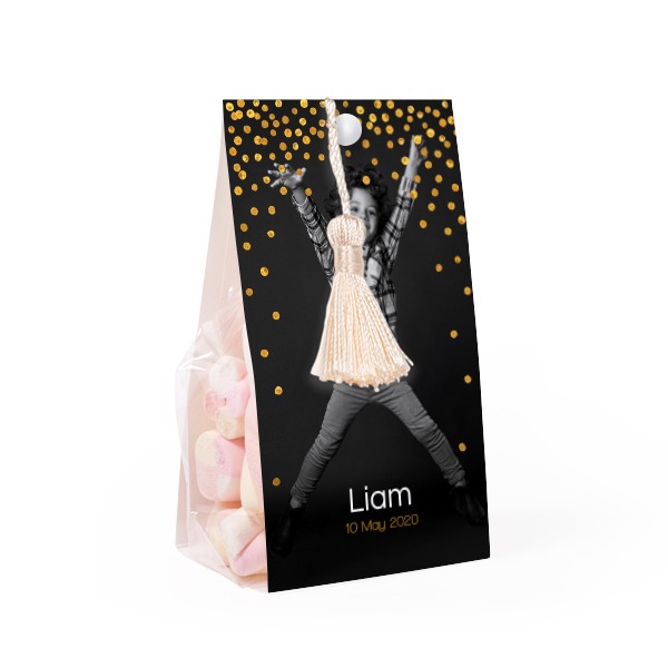 Candy bag with photo-wrapping and vanilla tassel - set of 12 Candy bag with photo-wrapping and vanilla tassel - set of 12