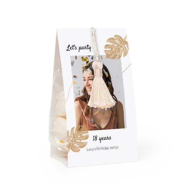 Candy bag with photo-wrapping and vanilla tassel - set of 12