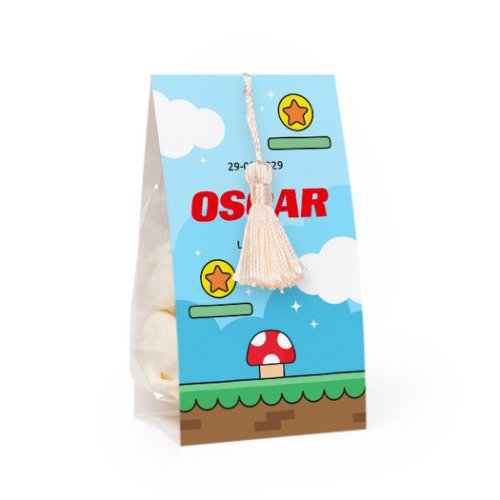 Candy bag with photo-wrapping and vanilla tassel - set of 12