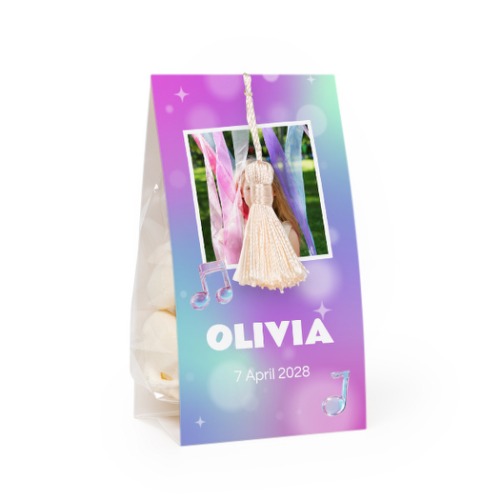 Candy bag with photo-wrapping and vanilla tassel - set of 12 Candy bag with photo-wrapping and vanilla tassel - set of 12