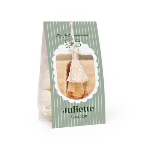 Candy bag with photo-wrapping and vanilla tassel - set of 12