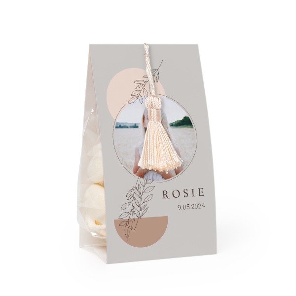 Candy bag with photo-wrapping and vanilla tassel - set of 12