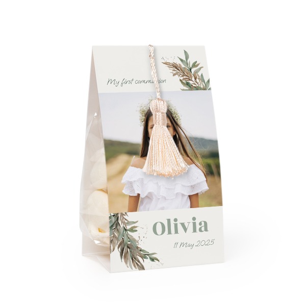 Candy bag with photo-wrapping and vanilla tassel - set of 12