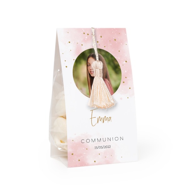 Candy bag with photo-wrapping and vanilla tassel - set of 12
