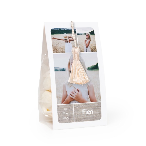 Candy bag with photo-wrapping and vanilla tassel - set of 12