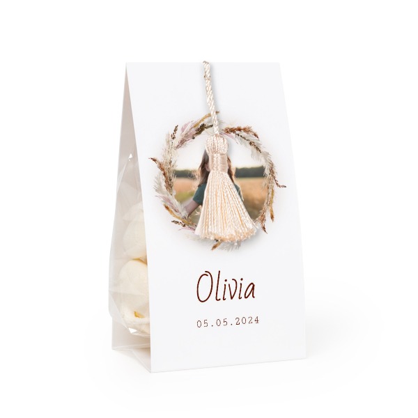 Candy bag with photo-wrapping and vanilla tassel - set of 12