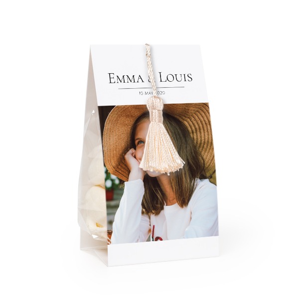 Candy bag with photo-wrapping and vanilla tassel - set of 12