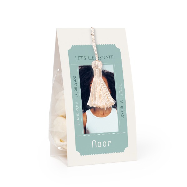 Candy bag with photo-wrapping and vanilla tassel - set of 12