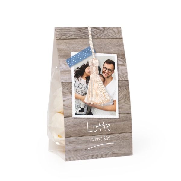 Candy bag with photo-wrapping and vanilla tassel - set of 12