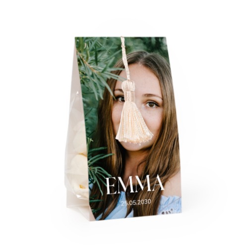 Candy bag with photo-wrapping and vanilla tassel - set of 12