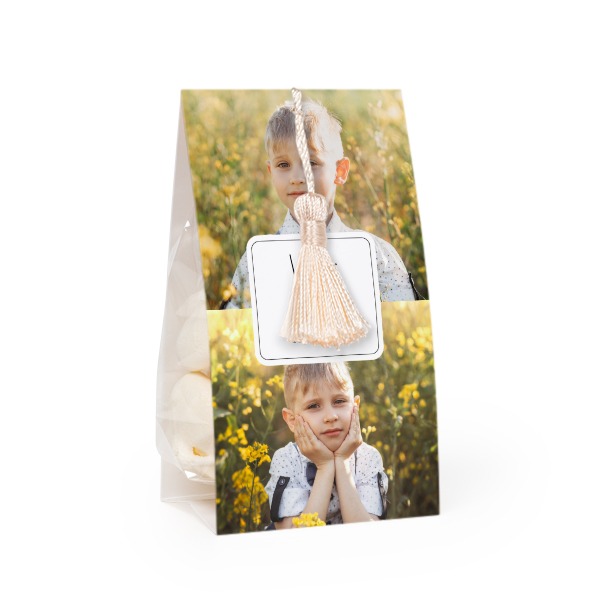 Candy bag with photo-wrapping and vanilla tassel - set of 12