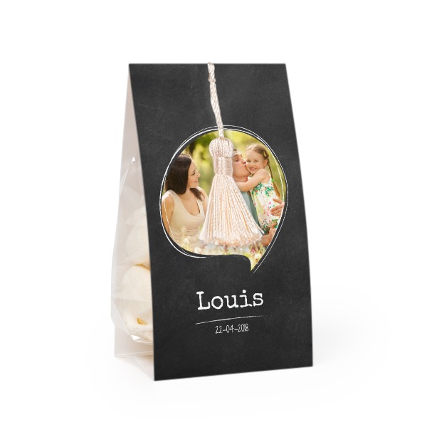 Candy bag with photo-wrapping and vanilla tassel - set of 12 Candy bag with photo-wrapping and vanilla tassel - set of 12