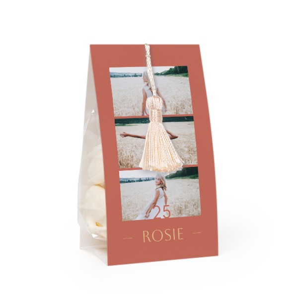 Candy bag with photo-wrapping and vanilla tassel - set of 12