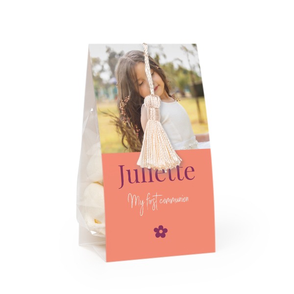 Candy bag with photo-wrapping and vanilla tassel - set of 12