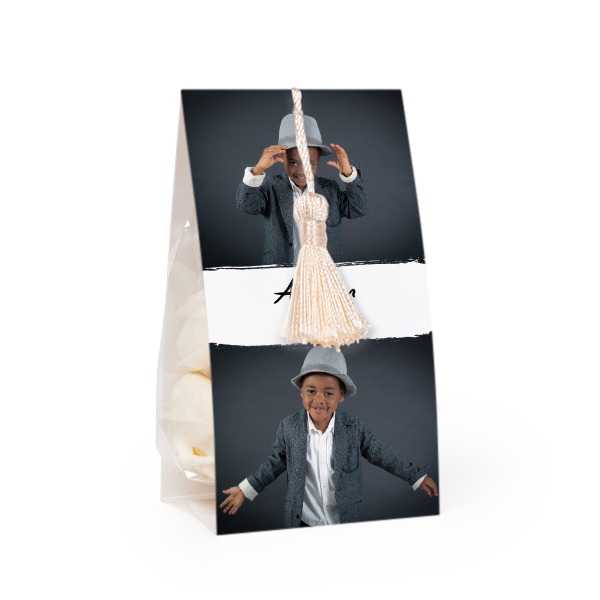 Candy bag with photo-wrapping and vanilla tassel - set of 12