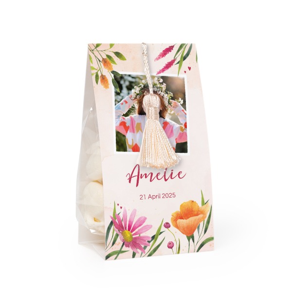 Ballotins à bonbons avec pompon vanille - lot de 12