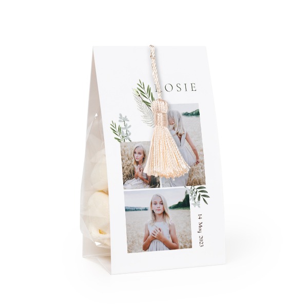 Candy bag with photo-wrapping and vanilla tassel - set of 12 Candy bag with photo-wrapping and vanilla tassel - set of 12