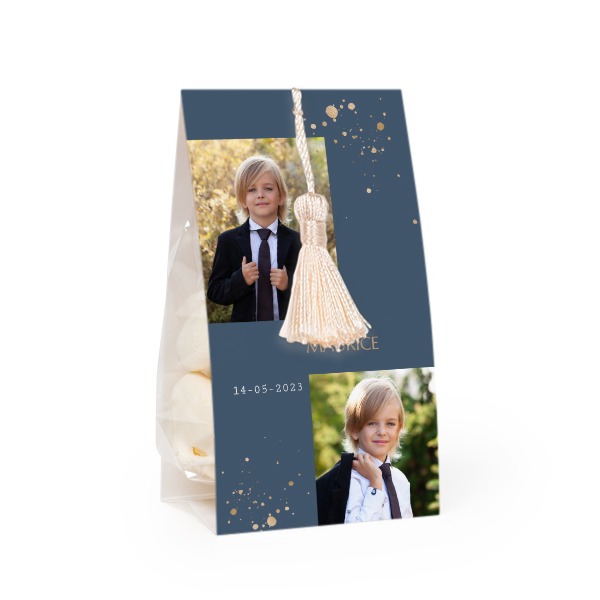 Candy bag with photo-wrapping and vanilla tassel - set of 12