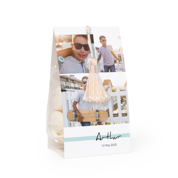 Candy bag with photo-wrapping and vanilla tassel - set of 12 Candy bag with photo-wrapping and vanilla tassel - set of 12