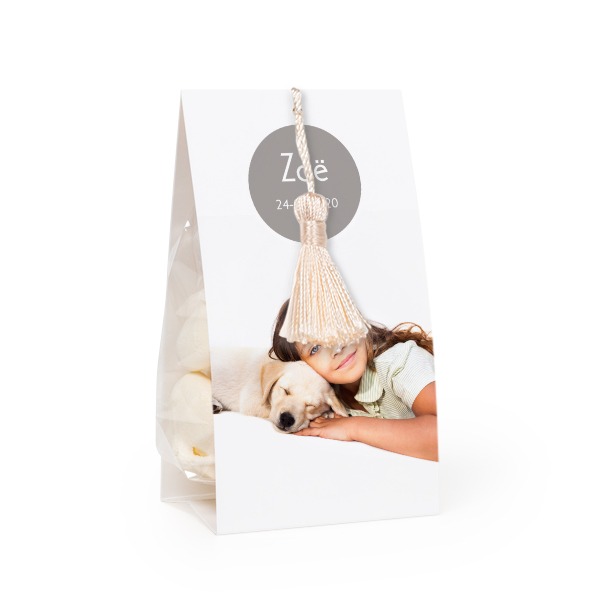 Candy bag with photo-wrapping and vanilla tassel - set of 12